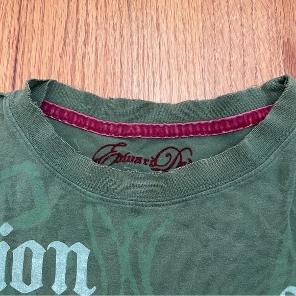 EDWARD DADA Men’s Green Embroidered long Sleeve Graphic Tee T-Shirt Small - Picture 10 of 12